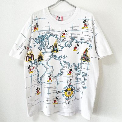 画像1: 90s USA製 MICKEY MOUSE DISNEYLAND WORLD MAP TEE SHIRT