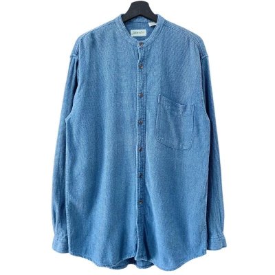 画像1: 90s ST JOHN'S BAY INDIGO 刺子生地 STAND COLLAR L/S SHIRT