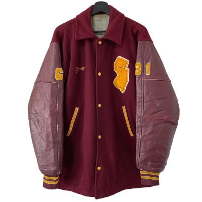 画像1: 90s USA製 WOOL LEATHER LOMG VARSITY JACKET