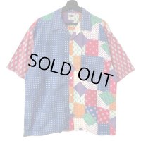 90s PEPE CO. MFG PATCHWORK PRINT LOOP COLLAR S/S SHIRT