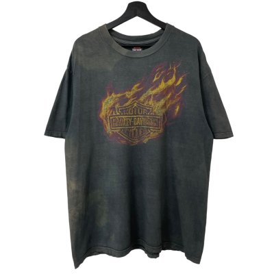 画像1: 00s HARLEY DAVIDSON FLAME LOGO ''BORO'' TEE SHIRT