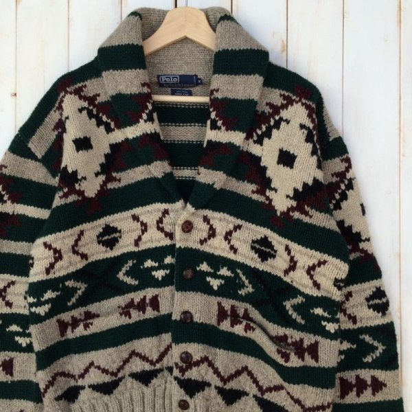 画像2: 90s Ralph Lauren NATIVE HAND KNIT CARDIGAN (2)