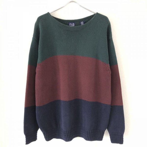 画像1: 90s OLD GAP BORDER COTTON KNIT SWEATER (1)