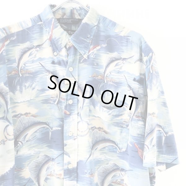 画像2: 90s NAUTICA FISH PATTERN HAWAIIAN  S/S SHIRT (2)