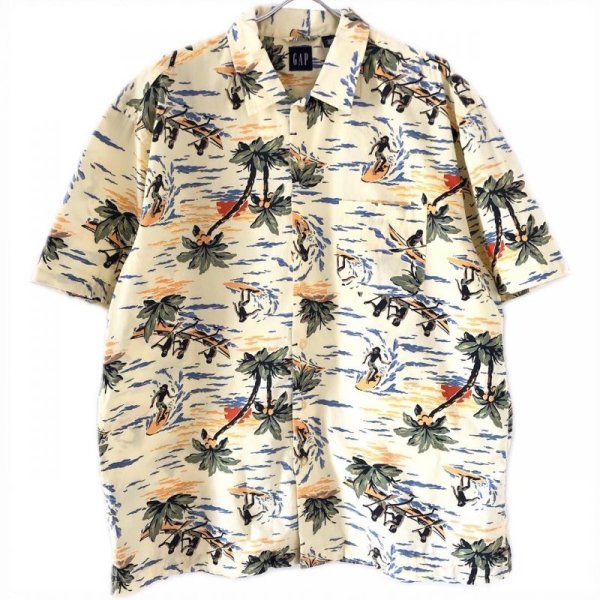 画像1: 90s OLD GAP SURFING PATTERN HAWAIIAN  S/S SHIRT (1)