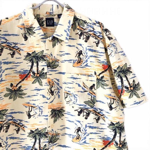 画像2: 90s OLD GAP SURFING PATTERN HAWAIIAN  S/S SHIRT (2)