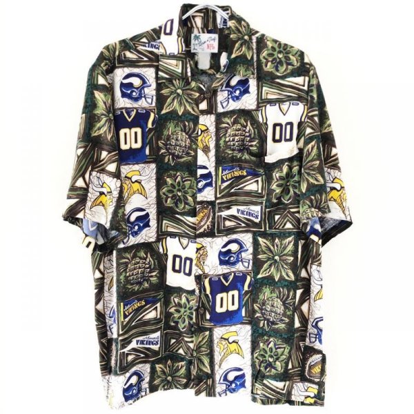 画像1: 90s MINNESOTA VIKINGS HAWAIIAN  S/S SHIRT (1)