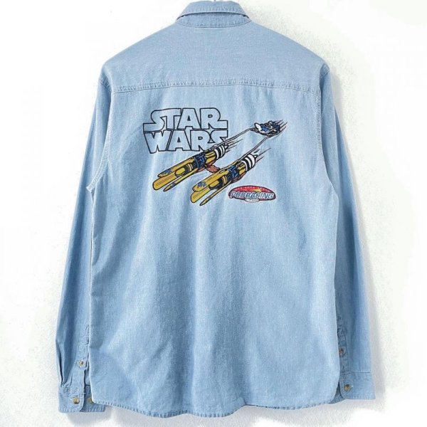 画像1: 90s 香港製 STARWARS EPISODE I CHAMBRAY L/S SHIRT (1)