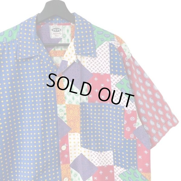 画像3: 90s PEPE CO. MFG PATCHWORK PRINT LOOP COLLAR S/S SHIRT (3)