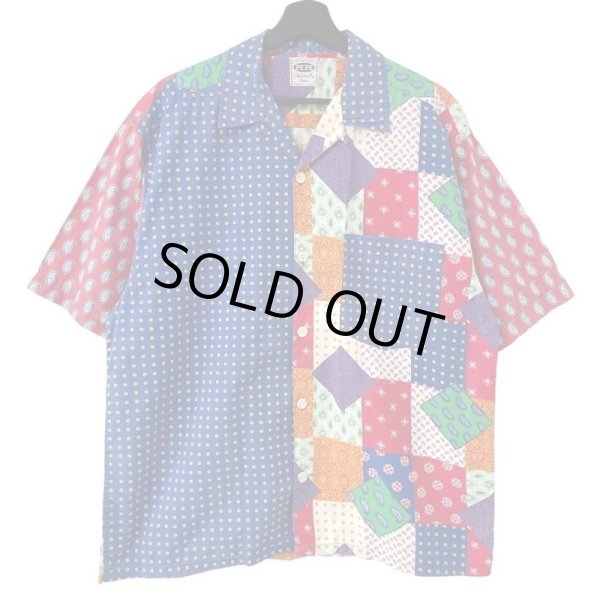 画像1: 90s PEPE CO. MFG PATCHWORK PRINT LOOP COLLAR S/S SHIRT (1)