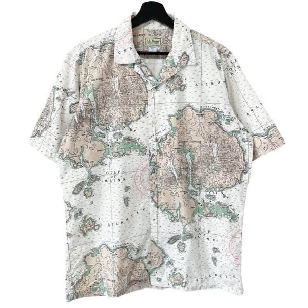 画像1: 90s USA製　L.L.BEAN WORLD MAP HAWAIIAN S/S SHIRT (1)