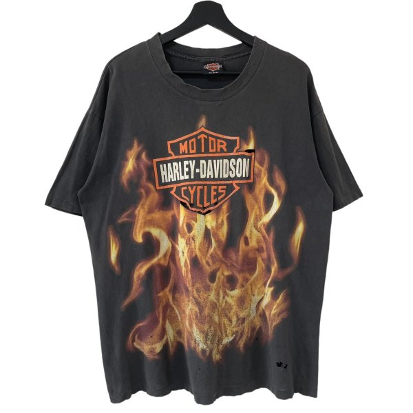 画像1: 90s USA製 HARLEY DAVIDSON BAR&SHIELD FLAME TEE SHIRT (1)