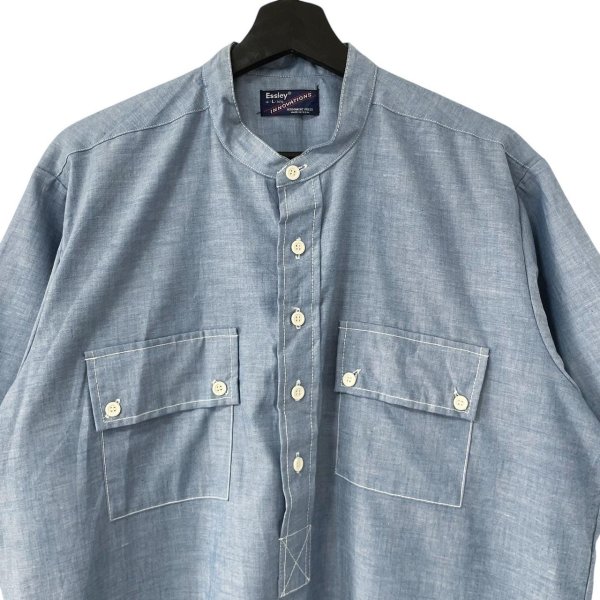 画像2: 70s〜80s ESSLEY STAND COLLAR PULLOVER CHAMBRAY S/S SHIRT  (2)