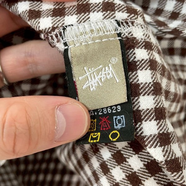 画像4: 00s OLD STUSSY GINGHAM PLAID FLANNEL L/S SHIRT (4)