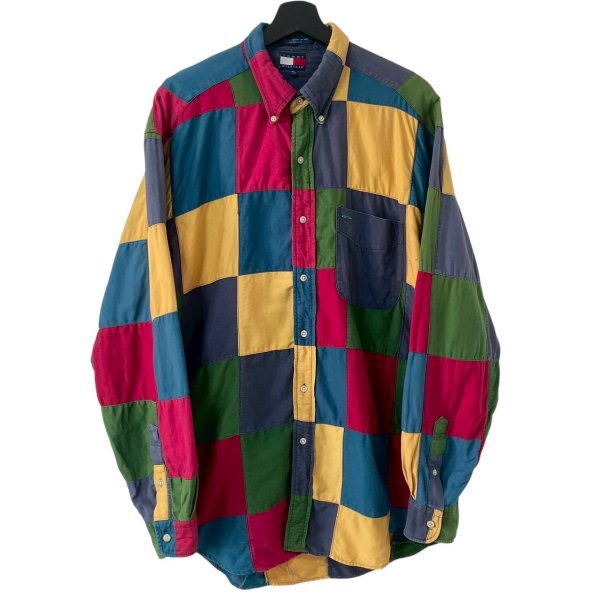 画像1: 90s TOMMY HILFIGER PATCHWORK L/S SHIRT (1)