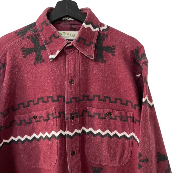 画像2: 90s ORVIS NATIVE PATTERN CHAMOIS CLOTH L/S SHIRT (2)